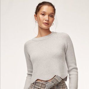 Wilfred Sardou Wool Scalloped Crop Sweater Grey